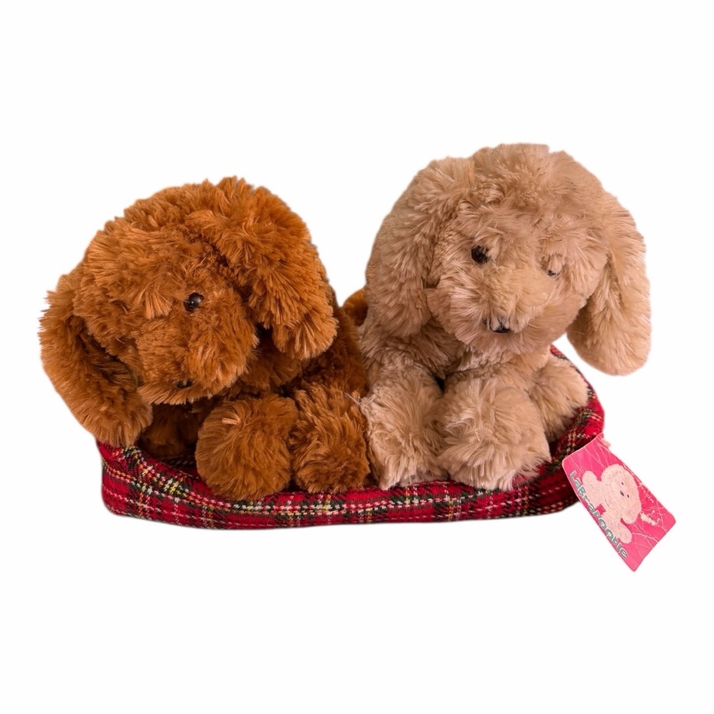Gund Lord & Taylor LABRADOODLE Two Puppy Dogs Plush Plaid‎ Collar  NWT RARE